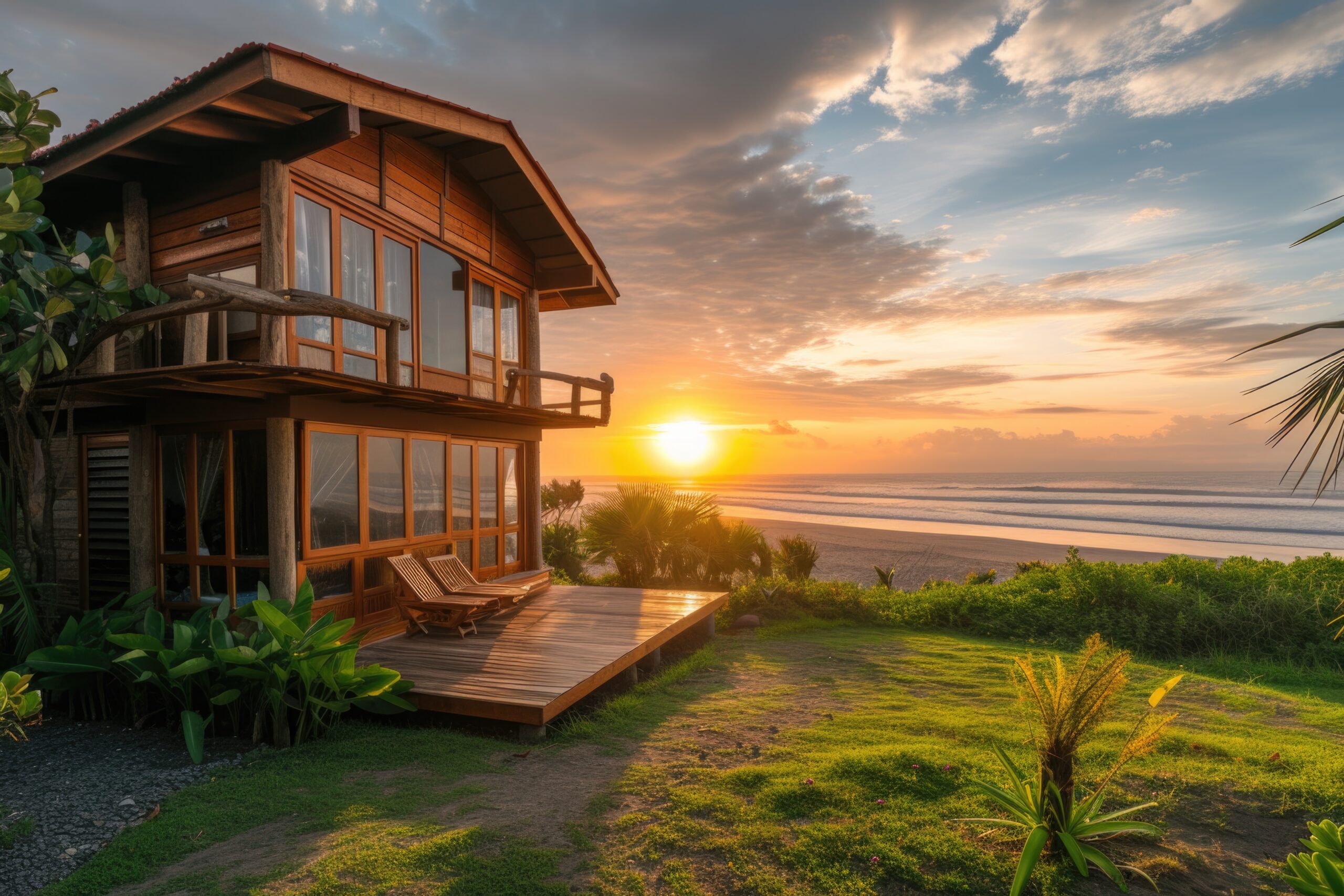 Photorealistic Wooden House With Timber Structure